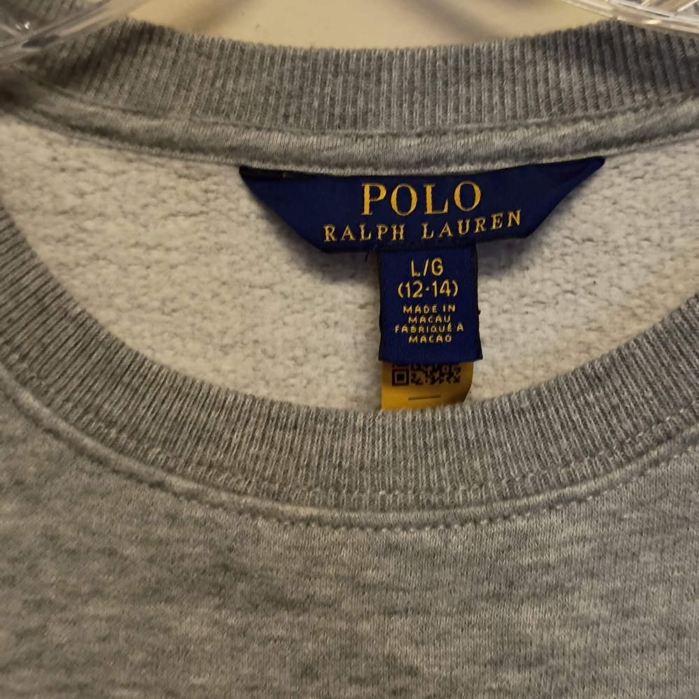 Girls Polo by Ralph Lauren Ruffle Shoulder Sweatshirt Heather Gray - Picture 7 of 10
